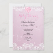 ヴィンテージベビーシャワーガールピンクパラソルバラ 招待状 (裏面)