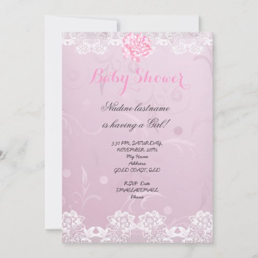 ヴィンテージベビーシャワーガールピンクパラソルバラ 招待状 (裏面)