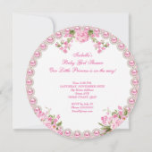ヴィンテージベビーシャワーガールピンクパールバラ3A 招待状 (裏面)