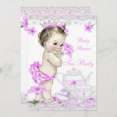 ヴィンテージベビーシャワーガールプリンセスティーパーティー 招待状 (正面/裏面)