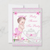 ヴィンテージベビーシャワーガールプリンセスピンクティーパーティー 招待状 (正面)