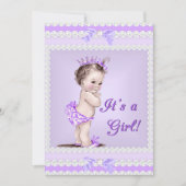 ヴィンテージベビーシャワーガール薄紫ラベンダーパープル 招待状 (正面)