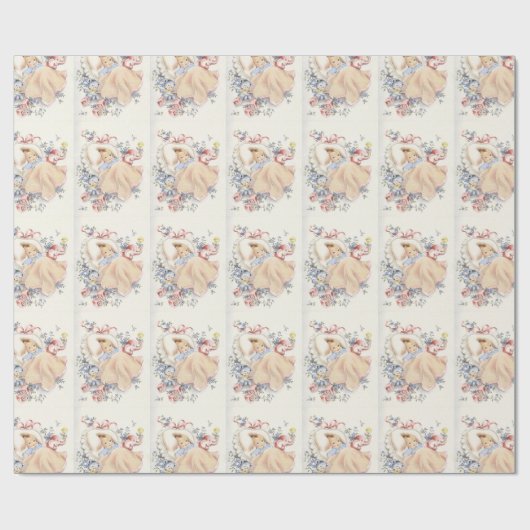 ヴィンテージベビーシャワーピンクエレファントブルーベア ラッピングペーパー (フラット)