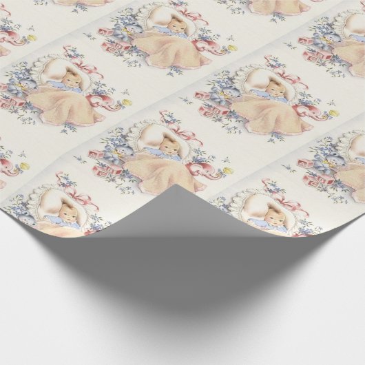 ヴィンテージベビーシャワーピンクエレファントブルーベア ラッピングペーパー (角)