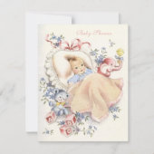 ヴィンテージベビーシャワーピンクエレファントブルーベア 招待状 (正面)