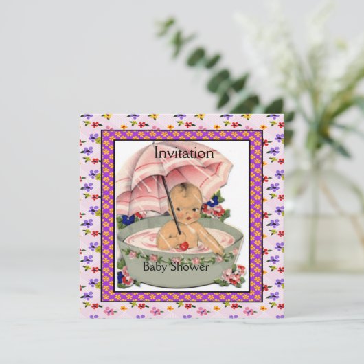 ヴィンテージベビーシャワーピンクマウーブヴィンテージ 招待状 (スタンド正面)