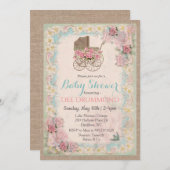 ヴィンテージベビーシャワー台車フローラ招待状 招待状 (正面/裏面)