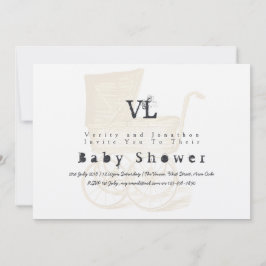 ヴィンテージベビーシャワー招待状クラフトプラム金ゴールド 招待状