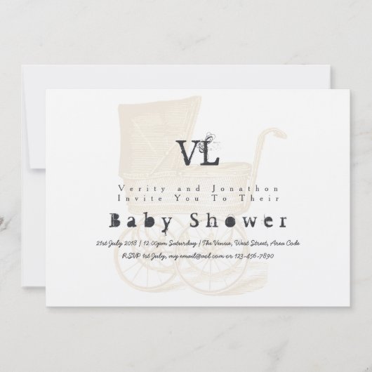 ヴィンテージベビーシャワー招待状クラフトプラム金ゴールド 招待状 (正面)