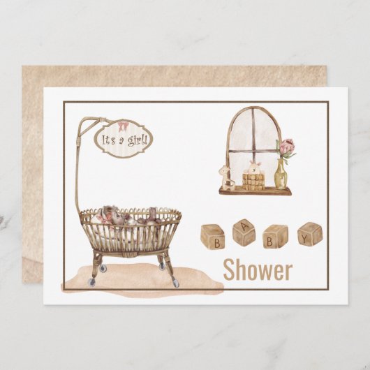 ヴィンテージベビーシャワー招待状 招待状 (正面/裏面)