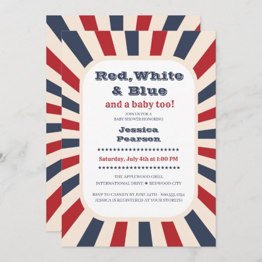 ヴィンテージベビーシャワー赤と青の招待状 招待状 (正面/裏面)