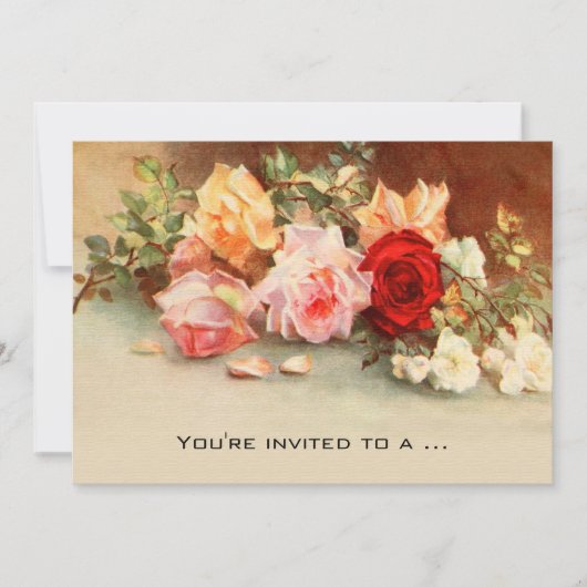 ヴィンテージベビーシャワー、アンティークバラ花フローラ 招待状 (正面)