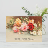 ヴィンテージベビーシャワー、アンティークバラ花フローラ 招待状 (スタンド正面)