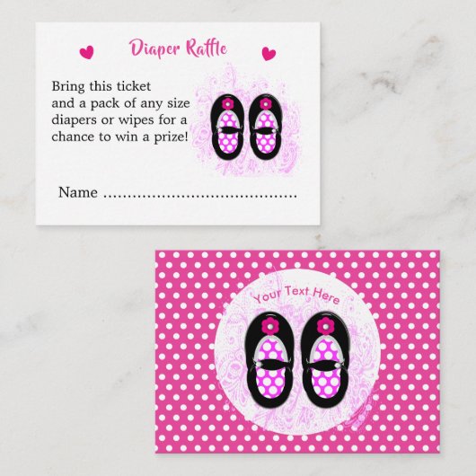 ヴィンテージベビーシューズ赤ちゃんシャワーおむつラッフル エンクロージャーカード (正面/裏面)
