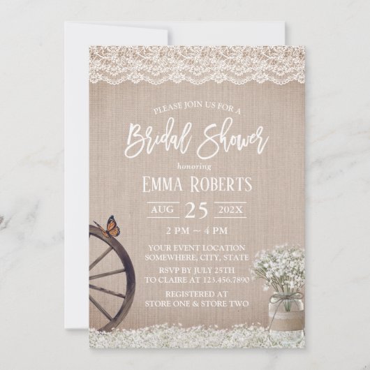 ヴィンテージベビーズブレスフラワージャーブライダルシャワー 招待状 (正面)