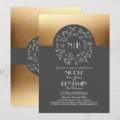 ヴィンテージベビーズブレスリース金ゴールド婚約パーティ 招待状 (正面/裏面)