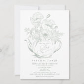 ヴィンテージベビーティーパーティーシャワーフローラセージ緑 招待状 (正面)