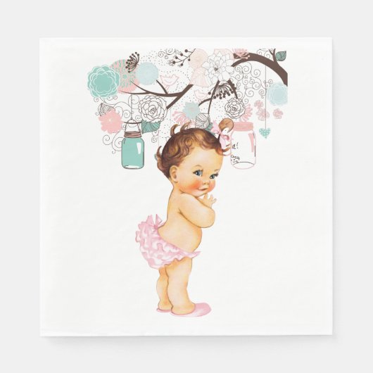 ヴィンテージベビーナプキン花とメイソンジャー スタンダードランチョンナプキン (正面)