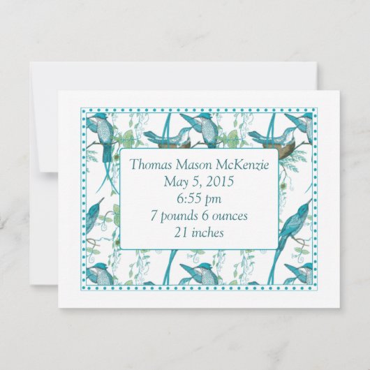 ヴィンテージベビーバードファミリーベビー写真のお知らせ 案内状 (裏面)