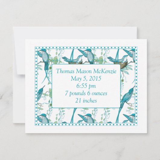 ヴィンテージベビーバードファミリーベビー写真のお知らせ 案内状 (裏面)