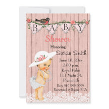 ヴィンテージベビービクトリアンガールベビーシャワー招待状
