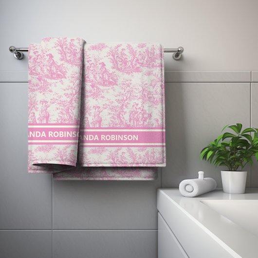 ヴィンテージベビーピンクトイレデジュエプリント バスタオルセット