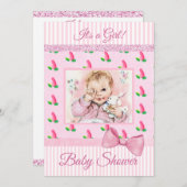 ヴィンテージベビーピンクローズブズベビーシャワー招待状 招待状 (正面/裏面)