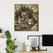 ヴィンテージベビーフォックスウッドランド ポスター (ホームオフィス)