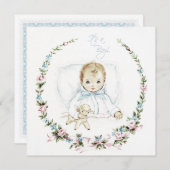 ヴィンテージベビーブルー男の赤ちゃんシャワー招待状 招待状 (正面/裏面)