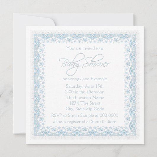 ヴィンテージベビーブルー男の赤ちゃんシャワー招待状 招待状 (裏面)