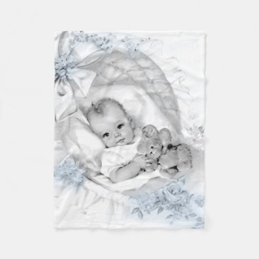 ヴィンテージベビーブルー男の赤ちゃん毛布 フリースブランケット (正面)