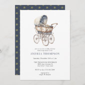 ヴィンテージベビーベビーカー |赤クラシックちゃんシャワーInvita 招待状 (正面/裏面)