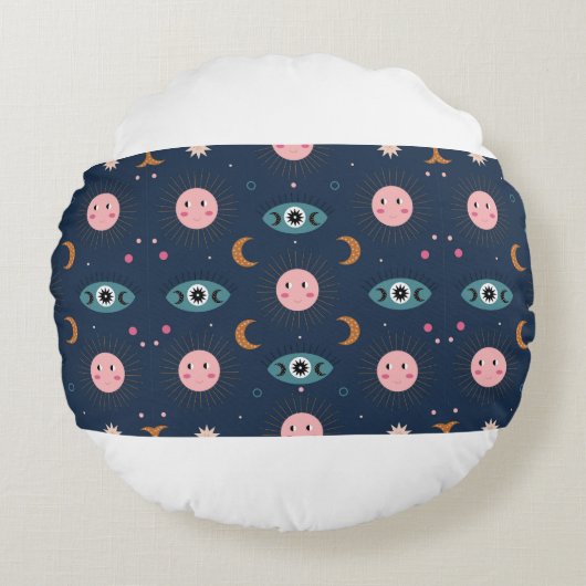ヴィンテージベビーボホシームレスパターン。ヒッピー・シック・バ ラウンドクッション (正面)