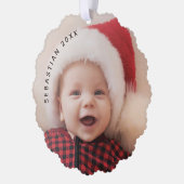 ヴィンテージベビーマイ初めてのクリスマス文字写真エレガント オーナメントカード (左)