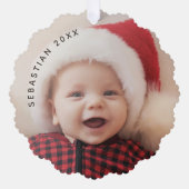 ヴィンテージベビーマイ初めてのクリスマス文字写真エレガント オーナメントカード (正面)