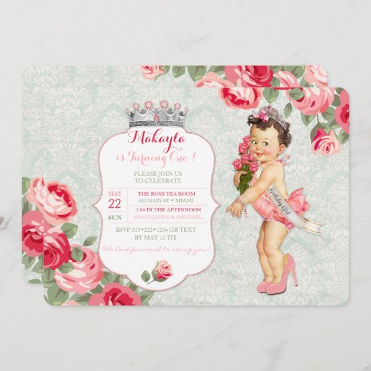 ヴィンテージベビーリトル恋しく思アメリカプリンセス 招待状 (正面/裏面)