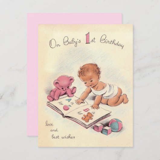 ヴィンテージベビー初ハッピーバースデー カード (正面/裏面)