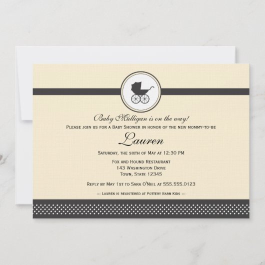ヴィンテージベビー車用ベビーシャワー 招待状 (正面)