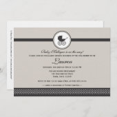 ヴィンテージベビー車用ベビーシャワー 招待状 (正面/裏面)