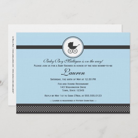 ヴィンテージベビー車用ベビーシャワー 招待状 (正面/裏面)