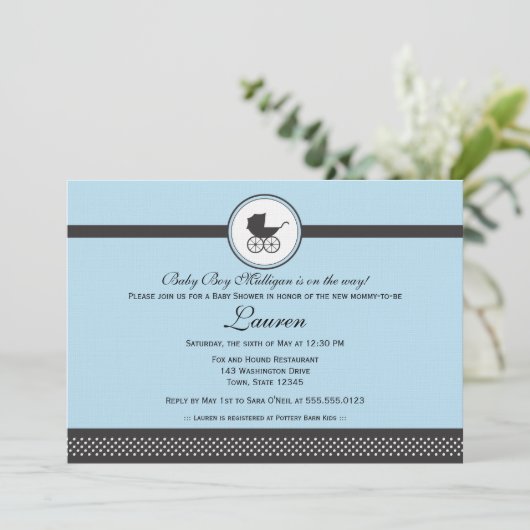 ヴィンテージベビー車用ベビーシャワー 招待状 (スタンド正面)