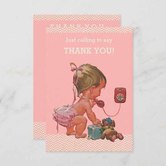 ヴィンテージベビー電話ベビーシャワーありがとう サンキューカード (正面/裏面)