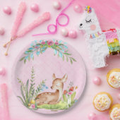 ヴィンテージベビー鹿が草のピンクのベビーに座る ペーパープレート (パーティー)