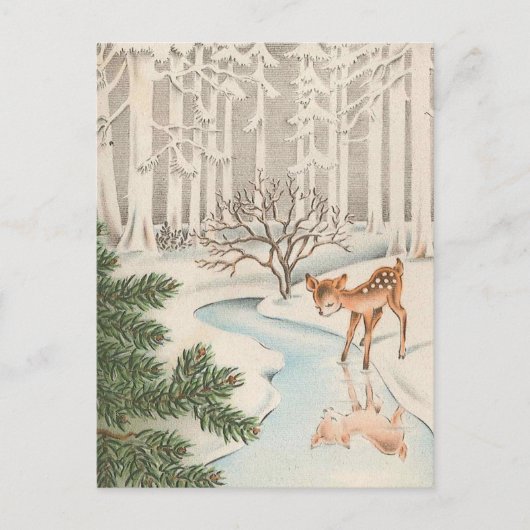 ヴィンテージベビー鹿の飲酒 ポストカード (正面)