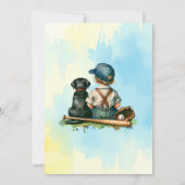 ヴィンテージベビー、犬と野球をテーマにしたベビーシャワー 招待状 (裏面)