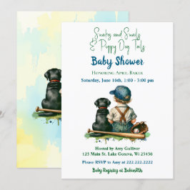 ヴィンテージベビー、犬と野球をテーマにしたベビーシャワー 招待状
