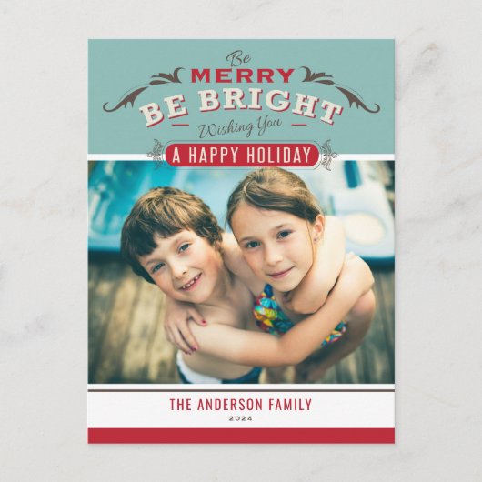 ヴィンテージベメリーブブライト引用文クリスマスフォト シーズンポストカード (正面)