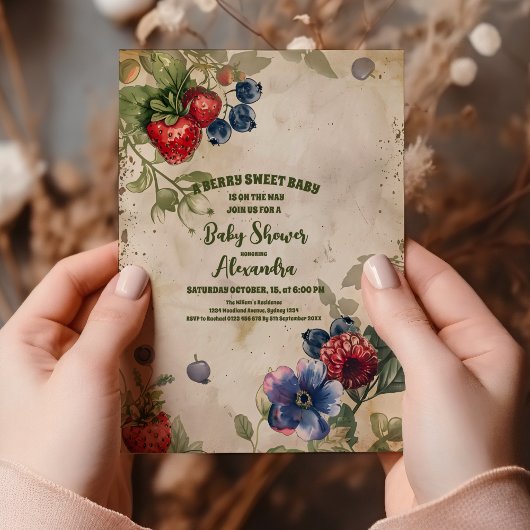 ヴィンテージベリースイートワイルドベリーベビーシャワー 招待状