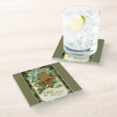 ヴィンテージベルとピネコーンクリスマス ガラスコースター (アングル)