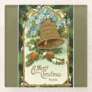 ヴィンテージベルとピネコーンクリスマス ガラスコースター